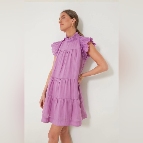 NWT Sea New York Lavender Micah Solid Ramie Flutter Sleeve Dress, XXS - Picture 2 of 14
